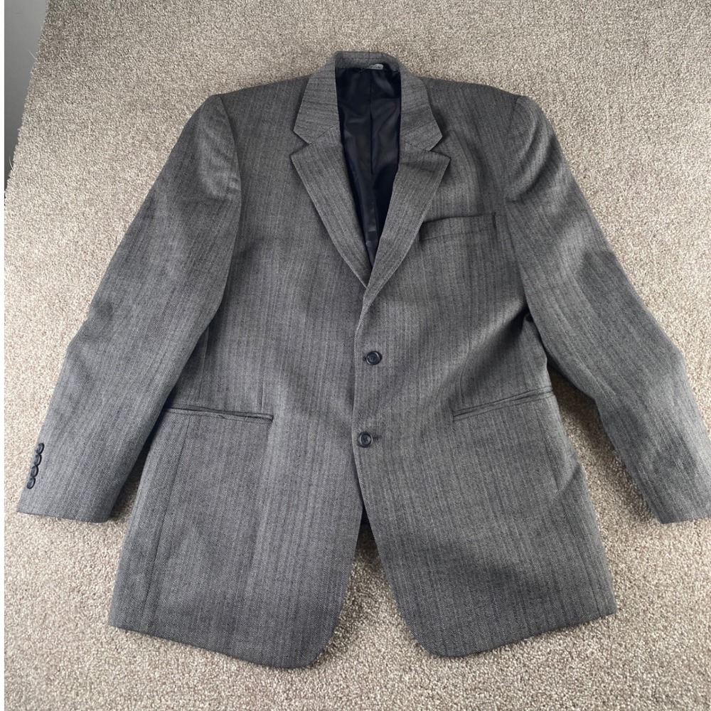 Jos A Bank Classic Collection Grey Herringbone 100% Wool Blazer Sport Coat 44L - Picture 2 of 14